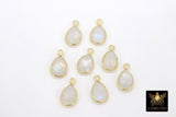 Moonstone Teardrop Charms, Gold Plated Oval White Gemstones #2853, Sterling Silver Birthstone Pendants