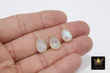 Moonstone Teardrop Charms, Gold Plated Oval White Gemstones #2853, Sterling Silver Birthstone Pendants