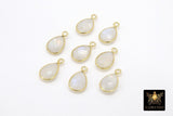 Moonstone Teardrop Charms, Gold Plated Oval White Gemstones #2853, Sterling Silver Birthstone Pendants