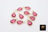 Pink Tourmaline Teardrop Charms, Gold Plated Oval Pink Gemstones #2855, Sterling Silver Red October Birthstone