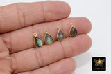 Labradorite Teardrop Charms, Gold Plated Oval Flash Gemstones #2856, Sterling Silver Gray Pendants - 1 Pc - Small Drop