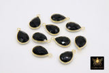 Black Onyx Teardrop Charms, Gold Plated Oval Stone Gemstones #2857, Sterling Silver Gray Pendants