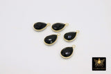 Black Onyx Teardrop Charms, Gold Plated Oval Stone Gemstones #2857, Sterling Silver Gray Pendants