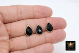 Black Onyx Teardrop Charms, Gold Plated Oval Stone Gemstones #2857, Sterling Silver Gray Pendants