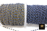 22 k Gold Plated Sapphire Blue Crystal Chain CH # 425, 4 mm Unfinished Bead Wire Wrapped Chains