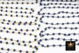 22 k Gold Plated Sapphire Blue Crystal Chain CH # 425, 4 mm Unfinished Bead Wire Wrapped Chains