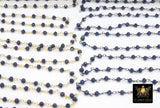 22 k Gold Plated Sapphire Blue Crystal Rosary Chain CH #425, 4 mm Unfinished Bead Wire Wrapped Chains