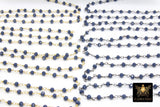 22 k Gold Plated Sapphire Blue Crystal Rosary Chain CH #425, 4 mm Unfinished Bead Wire Wrapped Chains