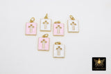 Gold Cross Charms, 9 mm Rectangle Tiny Charms in Pink or White Enamel #824, Religious Rosary Bracelet