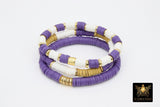 LSU Heishi Beaded Bracelet, Purple White Gold Stretchy Bracelet #795, Ravens Team Spirit Clay Beaded Bracelets