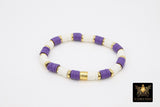 LSU Heishi Beaded Bracelet, Purple White Gold Stretchy Bracelet #795, Ravens Team Spirit Clay Beaded Bracelets - Mixed Drum Bracelet