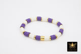 LSU Heishi Beaded Bracelet, Purple White Gold Stretchy Bracelet #795, Ravens Team Spirit Clay Beaded Bracelets