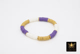 LSU Heishi Beaded Bracelet, Purple White Gold Stretchy Bracelet #795, Ravens Team Spirit Clay Beaded Bracelets