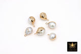 Genuine Pearl Charms, Round White Pearl Gold Pendants # 2833, 12 x 19 mm Oval Bead Freshwater Pearls