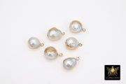 Genuine Pearl Charms, Round White Pearl Gold Pendants # 2833, 12 x 19 mm Oval Bead Freshwater Pearls