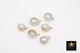 Genuine Pearl Charms, Round White Pearl Gold Pendants # 2833, 12 x 19 mm Oval Bead Freshwater Pearls