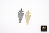 CZ Dagger Charms, Micro Pave Cubic Zirconia Arrowhead Charm #300, Gold or Black Plated Triangle Shape Arrow Pendants