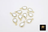Crystal Quartz Teardrop Charms, Gold Plated Faceted Clear Gemstones #2859, Sterling Silver Birthstone Pendants