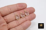 Crystal Quartz Teardrop Charms, Gold Plated Faceted Clear Gemstones #2859, Sterling Silver Birthstone Pendants