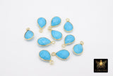 Blue Turquoise Teardrop Charms, Gold Plated Faceted Blue Gemstones #2860, Sterling Silver Birthstone Pendants