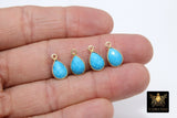 Blue Turquoise Teardrop Charms, Gold Plated Faceted Blue Gemstones #2860, Sterling Silver Birthstone Pendants