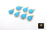 Blue Turquoise Teardrop Charms, Gold Plated Faceted Blue Gemstones #2860, Sterling Silver Birthstone Pendants