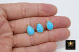 Blue Turquoise Teardrop Charms, Gold Plated Faceted Blue Gemstones #2860, Sterling Silver Birthstone Pendants