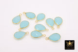 Peru Chalcedony Teardrop Charms, Gold Plated Faceted Aqua Mint Gemstones #2861, Sterling Silver Birthstone Pendants