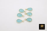 Peru Chalcedony Teardrop Charms, Gold Plated Faceted Aqua Mint Gemstones #2861, Sterling Silver Birthstone Pendants