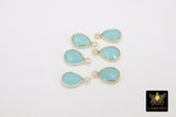 Peru Chalcedony Teardrop Charms, Gold Plated Faceted Aqua Mint Gemstones #2861, Sterling Silver Birthstone Pendants