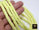 2 Strands 6 mm Clay Flat Beads, 8 mm Pastel Yellow Heishi beads in Polymer Clay Disc CB #137, Rondelle Multi Color
