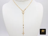 14 K Gold Cross Rosary Necklace, Virgin Mary Rosary Sequin Chain Necklace, Religious Dainty Medallion, Catholic Crucifix Adjustable Choker