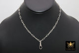 Silver Swivel Fob Chain Necklace, 925 Sterling Silver Drawn Rectangle Chain, Front Clasp Paperclip Chain Link Choker
