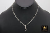 Silver Swivel Fob Chain Necklace, 925 Sterling Silver Drawn Rectangle Chain, Front Clasp Paperclip Chain Link Choker