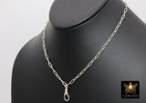 Silver Swivel Fob Chain Necklace, 925 Sterling Silver Drawn Rectangle Chain, Front Clasp Paperclip Chain Link Choker