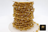 Champagne Crystal Beaded Rosary Chain, 6 mm Gold Wire Wrapped Chains CH #359, By the Foot