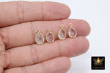 Crystal Quartz Teardrop Charms, Gold Plated Faceted Clear Gemstones #2859, Sterling Silver Birthstone Pendants