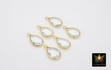 Crystal Quartz Teardrop Charms, Gold Plated Faceted Clear Gemstones #2859, Sterling Silver Birthstone Pendants