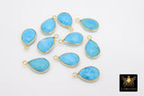 Blue Turquoise Teardrop Charms, Gold Plated Faceted Blue Gemstones #2860, Sterling Silver Birthstone Pendants