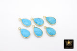 Blue Turquoise Teardrop Charms, Gold Plated Faceted Blue Gemstones #2860, Sterling Silver Birthstone Pendants