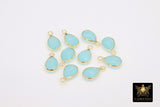 Peru Chalcedony Teardrop Charms, Gold Plated Faceted Aqua Mint Gemstones #2861, Sterling Silver Birthstone Pendants