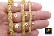 Gold Petal Spacer Beads, 20-200 pcs Round Brushed Flat Daisy Discs #2931, Flower Wavy Rondelle