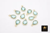 Aquamarine Teardrop Charms, Gold Plated Faceted Blue Aqua Gemstones #2844, Sterling Silver Birthstone Pendants
