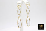 Clear Crystal Quartz Stud Earrings, Gold 925 Teardrop Gemstone, Long Clear Bridal Earrings