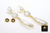 Clear Crystal Quartz Stud Earrings, Gold 925 Teardrop Gemstone, Long Clear Bridal Earrings