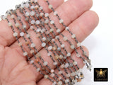 Multi Moonstone Rosary Chain, Unfinished 4 mm Beaded Beige CH #530, Gray Ivory Black Wire Wrapped Chains