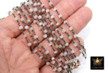 Multi Moonstone Chain, Unfinished 4 mm Beaded Beige CH #530, Gray Ivory Black Wire Wrapped Chains