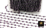 Amethyst Chain, 4 mm Purple Crystal Beaded Chains CH #306, Gunmetal Black Wire Wrapped