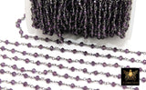 Amethyst Rosary Chain, 4 mm Purple Crystal Beaded Chains CH #306, Gunmetal Black Wire Wrapped