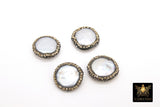 Freshwater Pearl Beads, Clear CZ Round Flat Beads #2626, Natural Shell Gold and Black Edge Rhinestone Beads